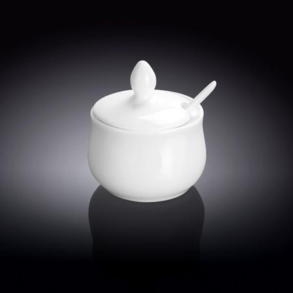 Wilmax Fine Porcelain Mustard Pot with Spoon, 4 oz, Set of 6