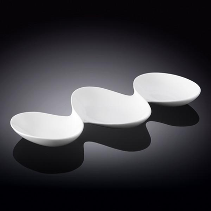Wilmax White Porcelain 3-Compartment Round Divided Dish, 14.5 in