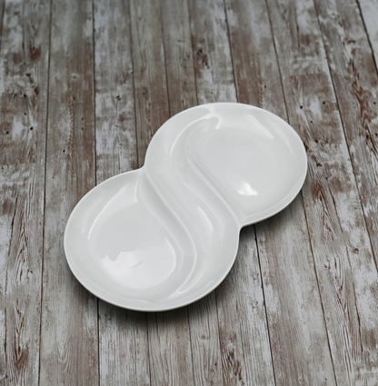 Wilmax White Porcelain 2-Compartment Round Divided Dish, 12.5 in