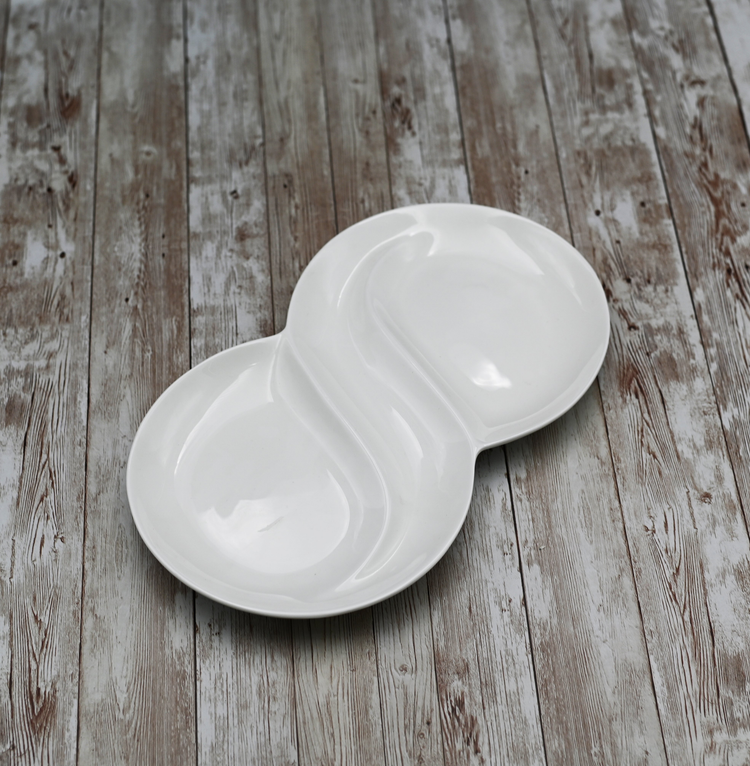 Wilmax White Porcelain 2-Compartment Round Divided Dish, 12.5 in