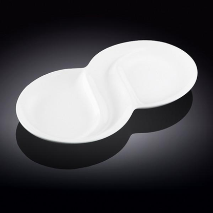 Wilmax White Porcelain 2-Compartment Round Divided Dish, 12.5 in