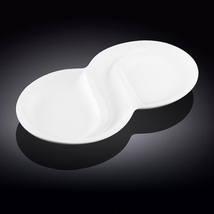Wilmax White Porcelain 2-Compartment Round Divided Dish, 12.5 in