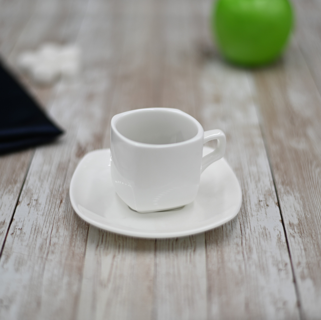 Wilmax Fine Porcelain Coffee Cup and Square Saucer Set, 3 oz, Set of 6