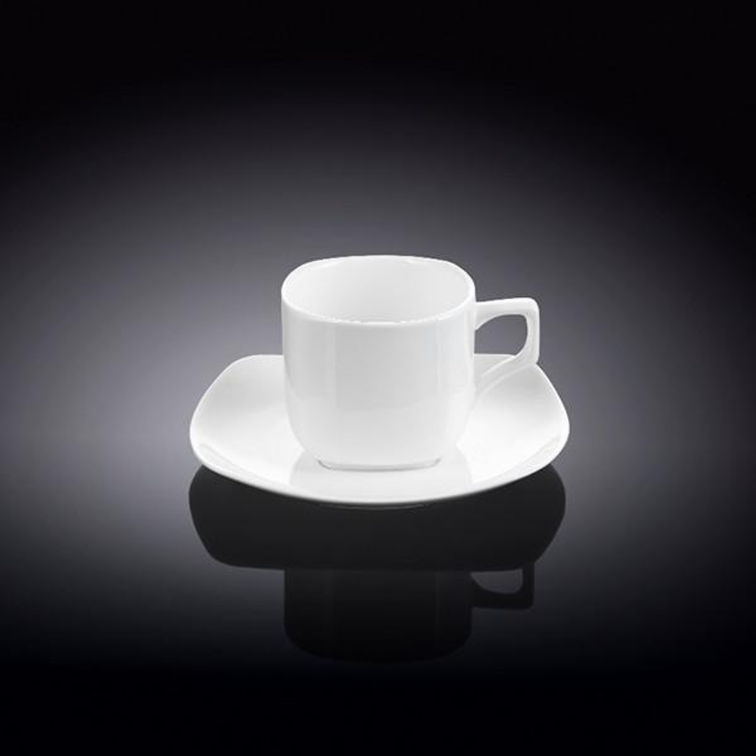 Wilmax Fine Porcelain Coffee Cup and Square Saucer Set, 3 oz, Set of 6