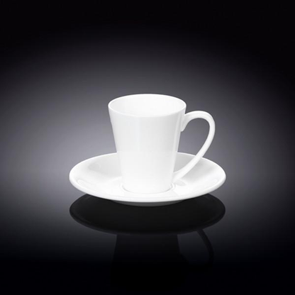 Wilmax Fine Porcelain Coffee Cup and Saucer Set, 4 oz, Round, Set of 6