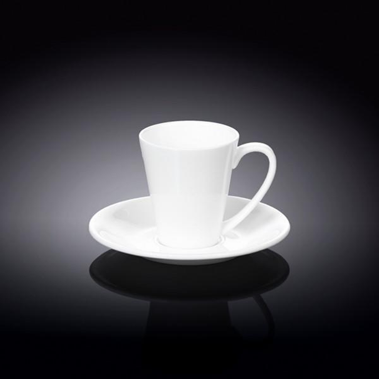 Wilmax Fine Porcelain Coffee Cup and Saucer Set, 4 oz, Round, Set of 6