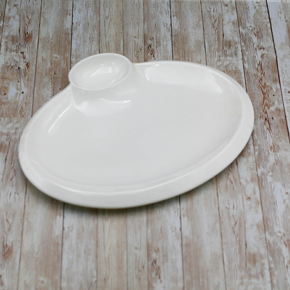 Wilmax White Porcelain 2-Compartment Oval Platter, 14 in