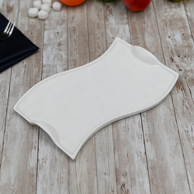 Wilmax White Porcelain Wavy Rectangular Serving Dish, 10 in
