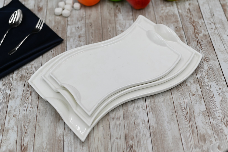 Wilmax White Porcelain Wavy Rectangular Serving Dish, 12 in
