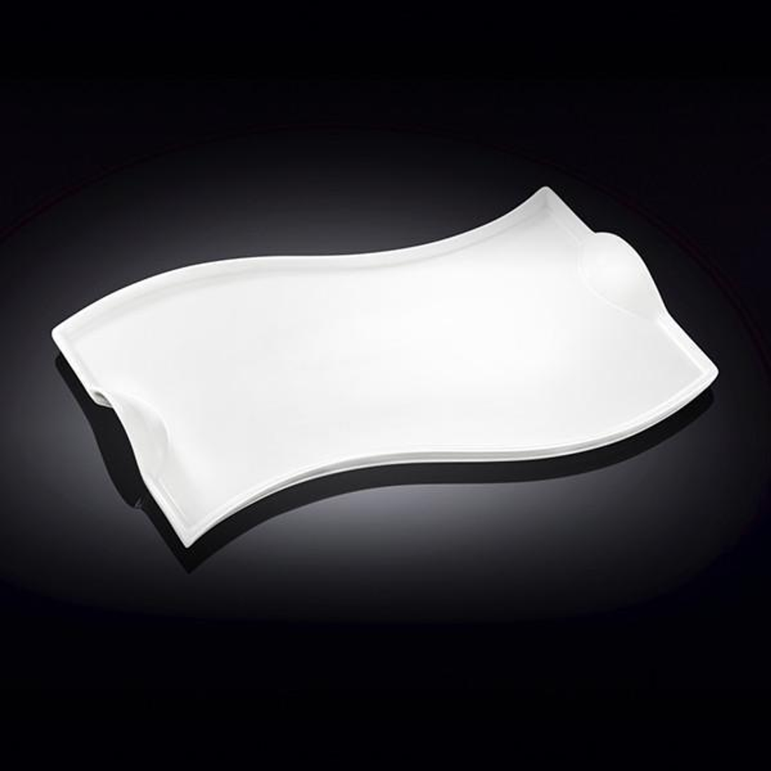 Wilmax White Porcelain Wavy Rectangular Serving Dish, 14 in