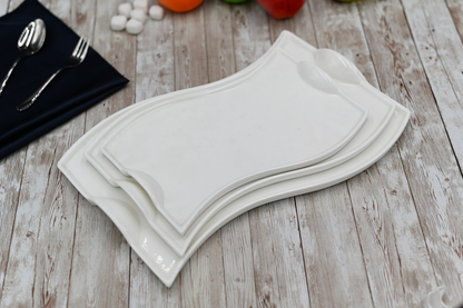 Wilmax White Porcelain Wavy Rectangular Serving Dish, 14 in