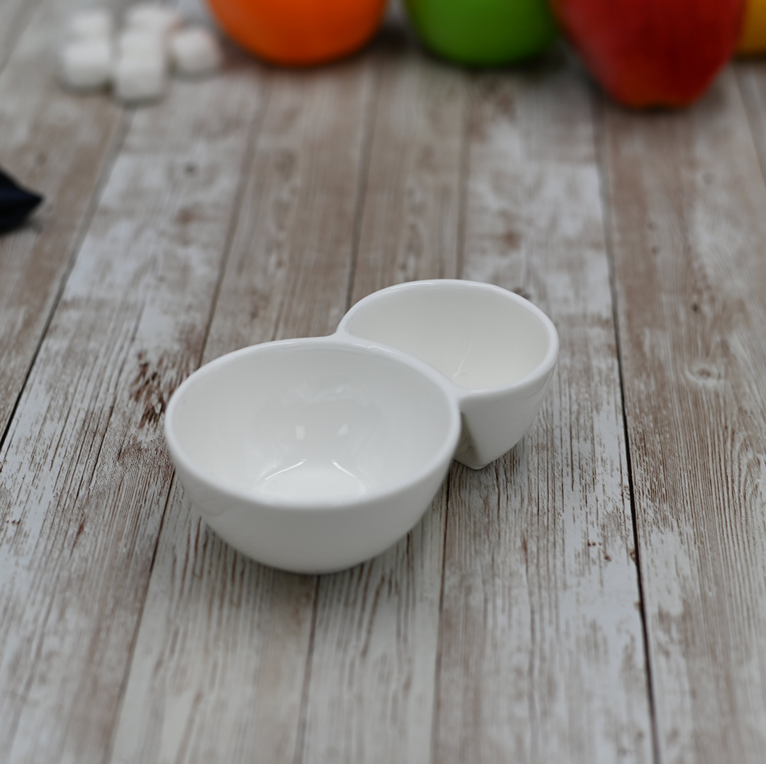 Wilmax White Porcelain 2-Compartment Dish, 7.5 x 4.5 in (Set of 6)