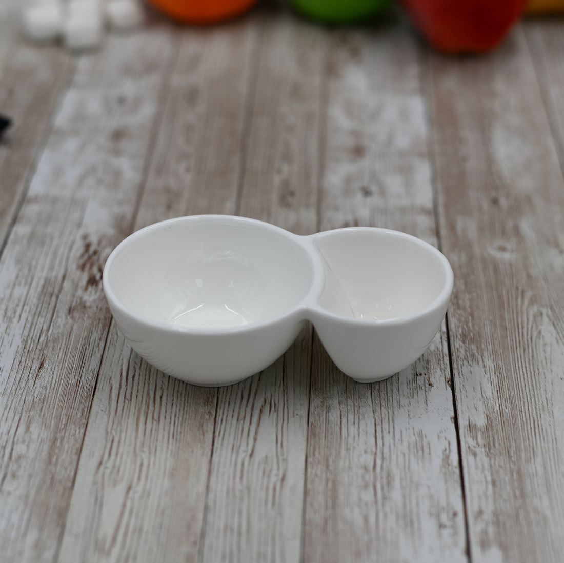 Wilmax White Porcelain 2-Compartment Dish, 6 x 3.5 in (Set of 6)
