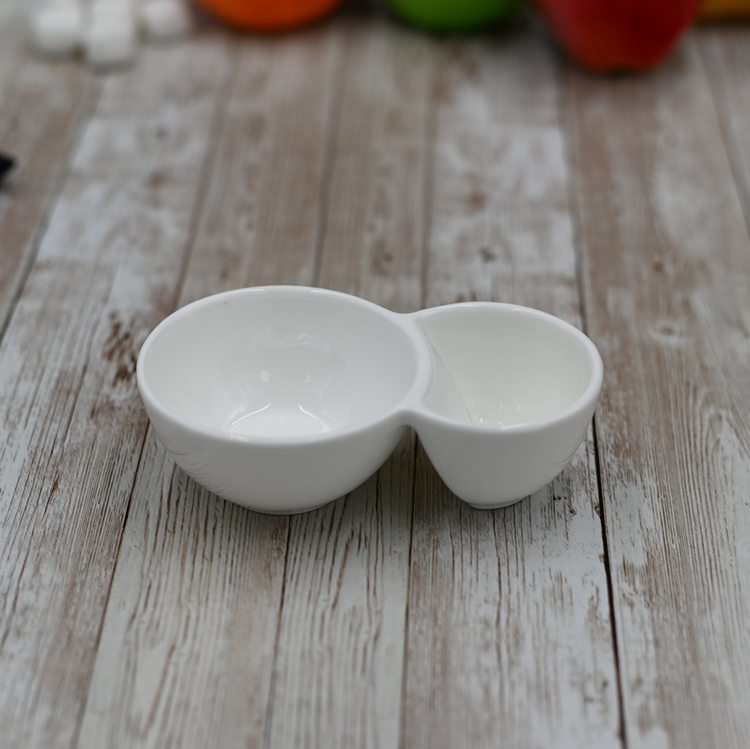 Wilmax White Porcelain 2-Compartment Dish, 6 x 3.5 in (Set of 6)