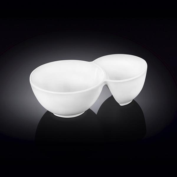 Wilmax White Porcelain 2-Compartment Dish, 6 x 3.5 in (Set of 6)