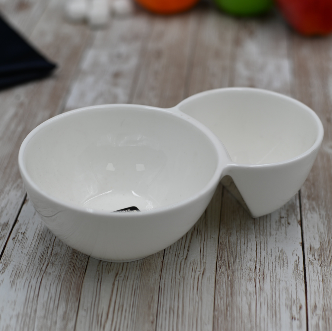 Wilmax White Porcelain 2-Compartment Dish, 5 x 3 in (Set of 6)