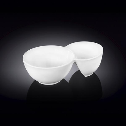 Wilmax White Porcelain 2-Compartment Dish, 5 x 3 in (Set of 6)