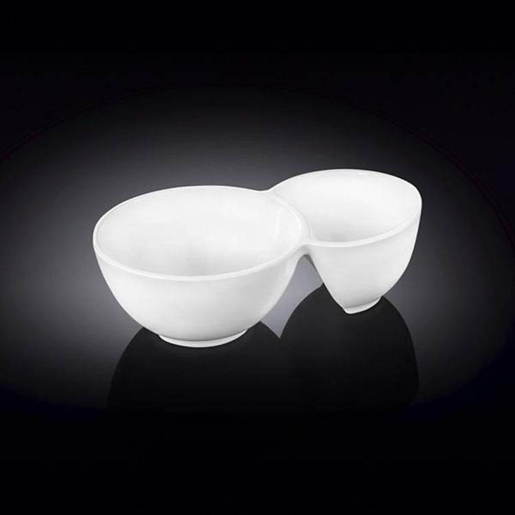 Wilmax White Porcelain 2-Compartment Dish, 5 x 3 in (Set of 6)