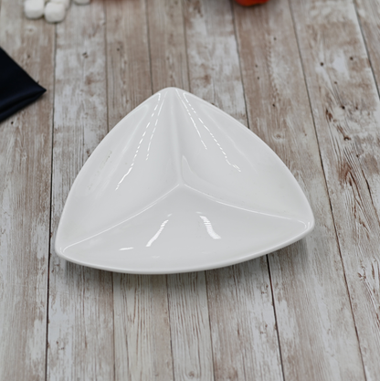 Wilmax White Porcelain 3-Compartment Triangular Dish, 8 in (Set of 6)