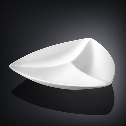 Wilmax White Porcelain 3-Compartment Triangular Dish, 8 in (Set of 6)