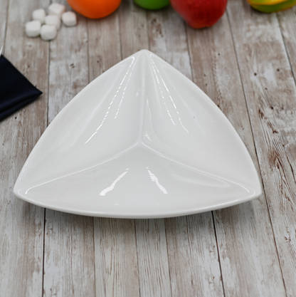 Wilmax White Porcelain 3-Compartment Triangular Dish, 9.5 in