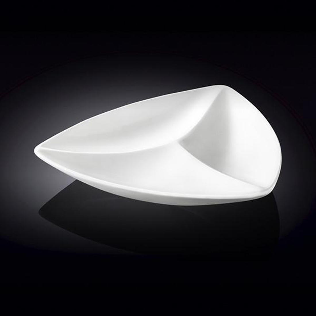 Wilmax White Porcelain 3-Compartment Triangular Dish, 9.5 in