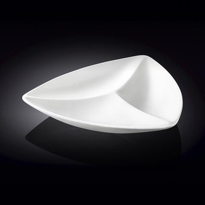 Wilmax White Porcelain 3-Compartment Triangular Dish, 9.5 in