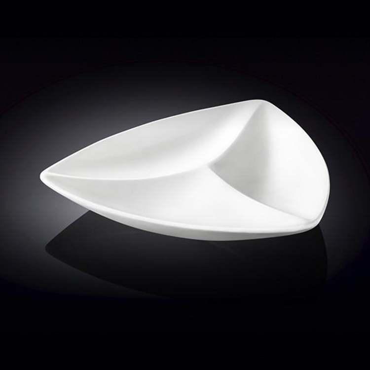 Wilmax White Porcelain 3-Compartment Triangular Dish, 9.5 in