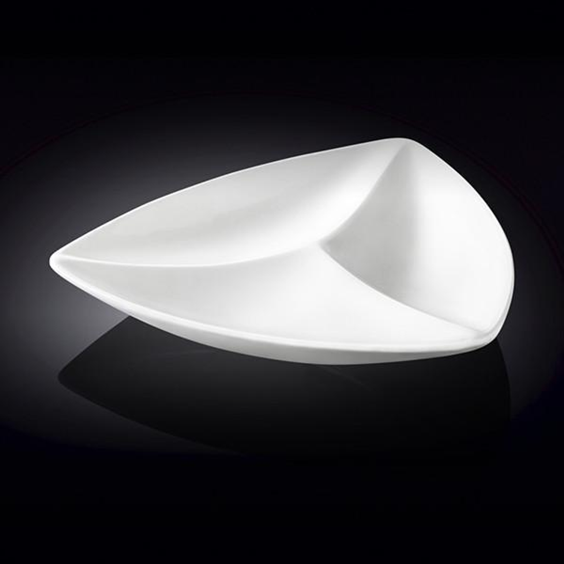 Wilmax White Porcelain Triangular 3-Compartment Divided Dish, 11.5 in