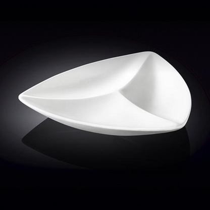 Wilmax White Porcelain Triangular 3-Compartment Divided Dish, 11.5 in