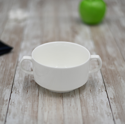 Wilmax Fine Porcelain Soup Cup with Handles, 12 oz, 4 in, Set of 4