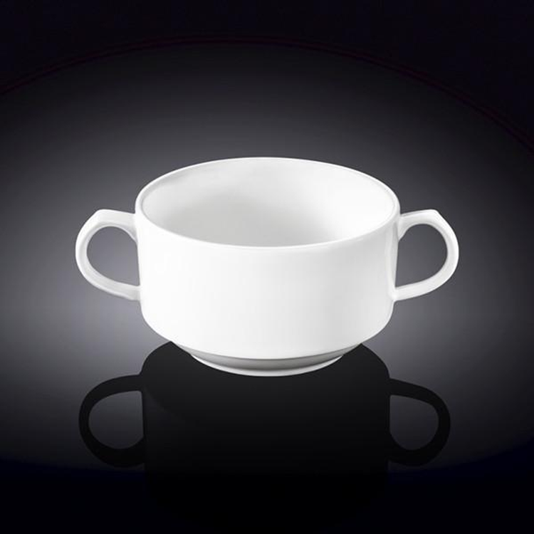 Wilmax Fine Porcelain Soup Cup with Handles, 12 oz, 4 in, Set of 4