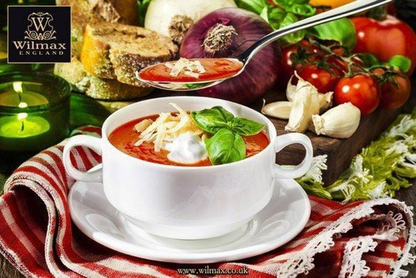 Wilmax Fine Porcelain Soup Cup with Handles, 12 oz, 4 in, Set of 4