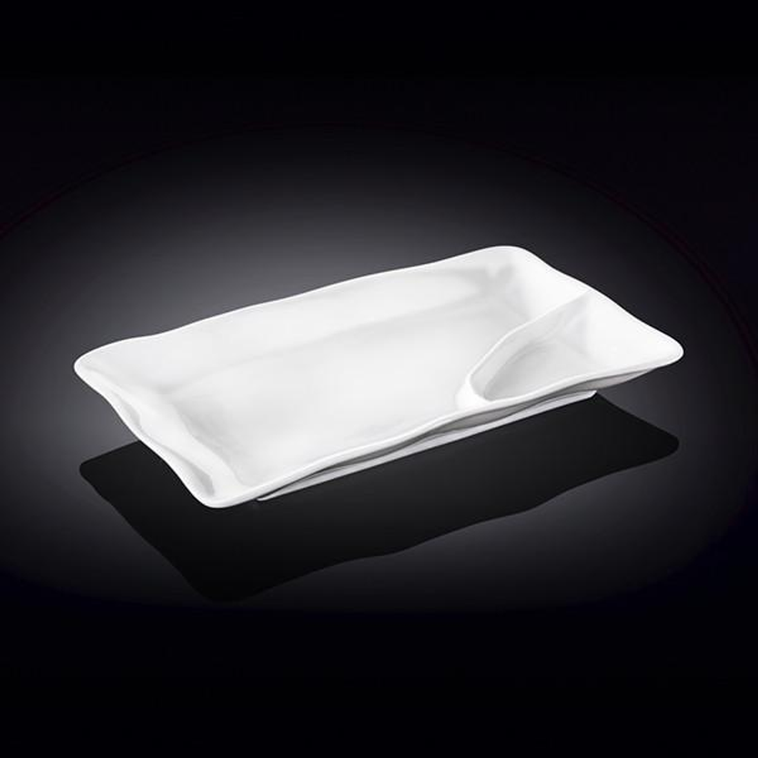 Wilmax White Porcelain 2-Compartment Dish, 8 x 4.5 in (Set of 6)