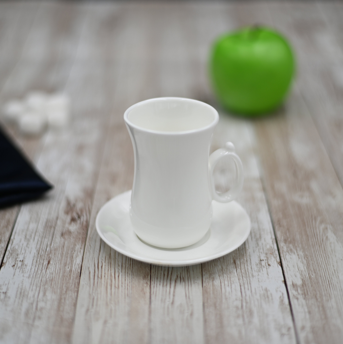 Wilmax Fine Porcelain Tea Cup and Saucer Set, 4 oz, Round, Set of 6