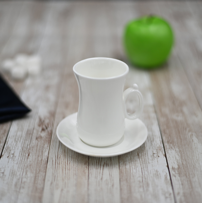 Wilmax Fine Porcelain Tea Cup and Saucer Set, 4 oz, Round, Set of 6