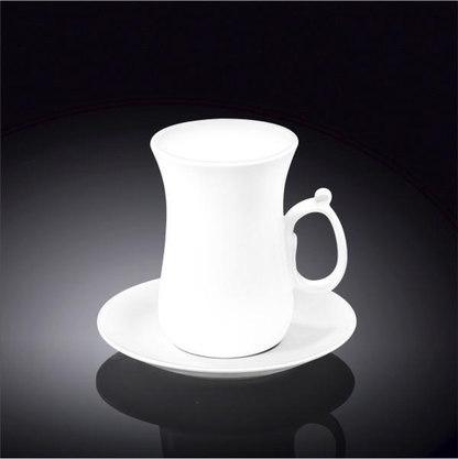 Wilmax Fine Porcelain Tea Cup and Saucer Set, 4 oz, Round, Set of 6