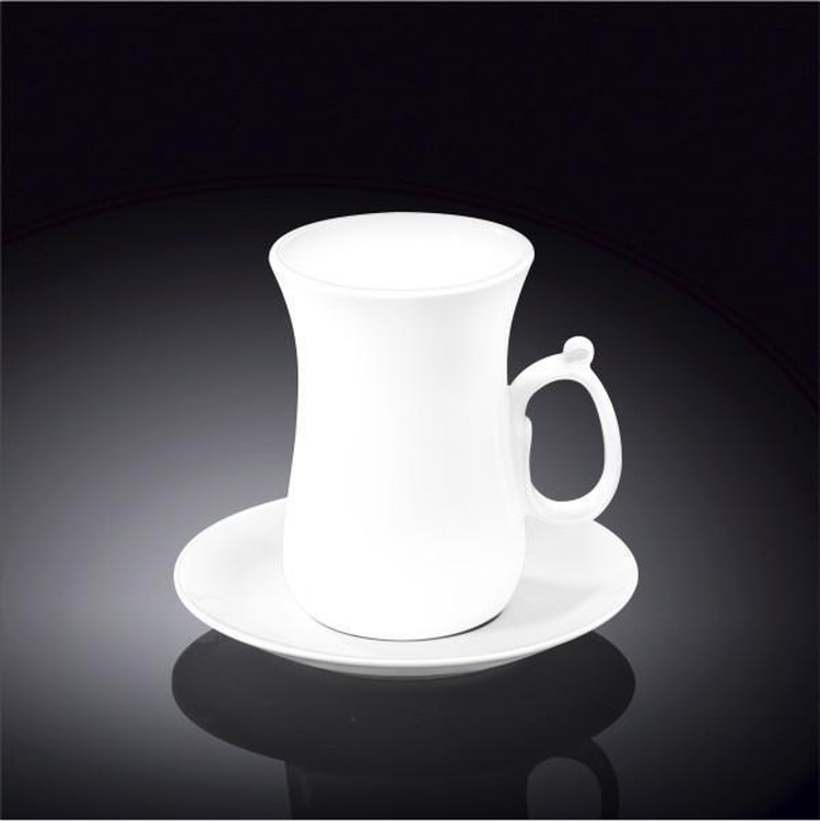 Wilmax Fine Porcelain Tea Cup and Saucer Set, 4 oz, Round, Set of 6