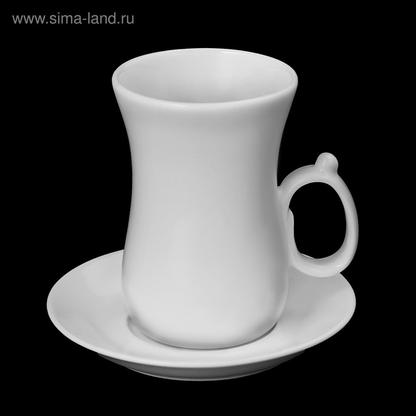 Wilmax Fine Porcelain Tea Cup and Saucer Set, 4 oz, Round, Set of 6