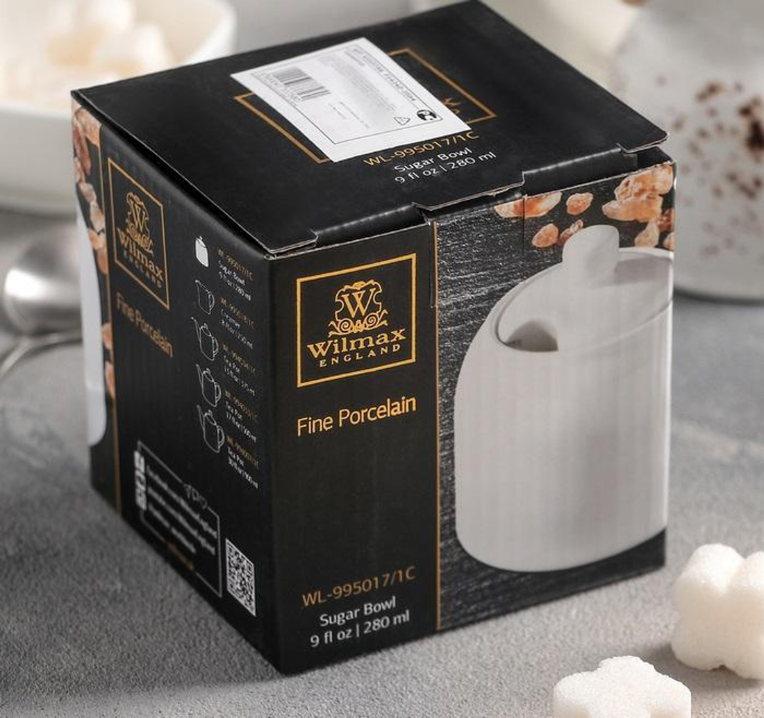 Wilmax White Porcelain Sugar Bowl, 9 fl oz (280 ml)