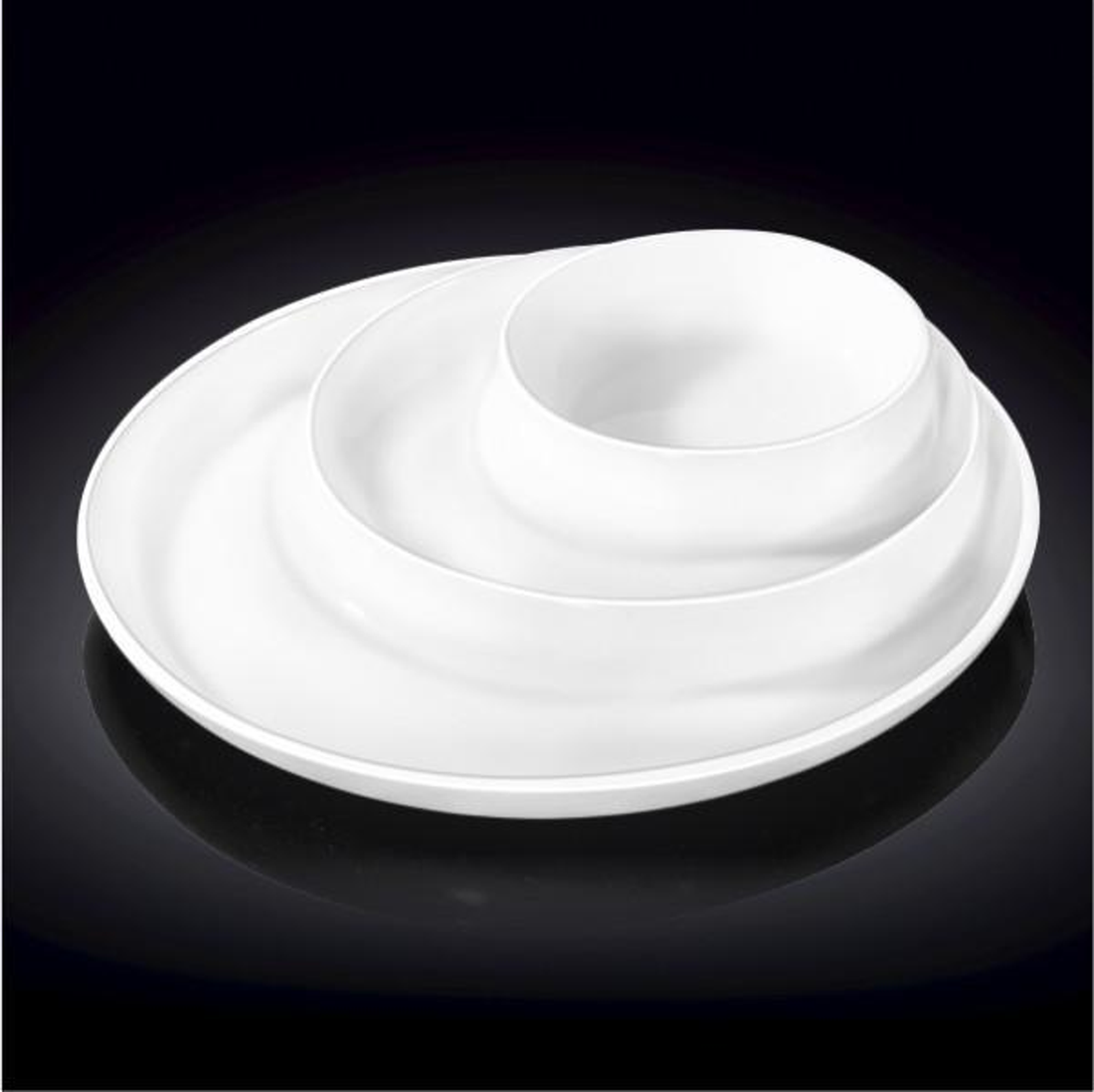 Wilmax White Porcelain 3-Compartment Round Divided Dish, 10 in