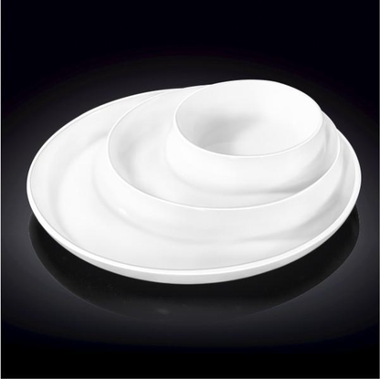 Wilmax White Porcelain 3-Compartment Round Divided Dish, 10 in