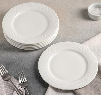 Wilmax Fine Porcelain Dessert Plate, 8 in, Set of 6, WL-880100