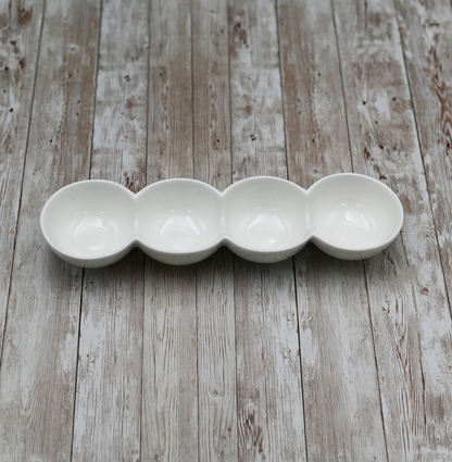 Wilmax White Porcelain 4-Compartment Round Divided Dish, 12 in