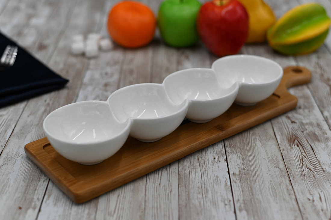 Wilmax White Porcelain 4-Compartment Round Divided Dish, 12 in