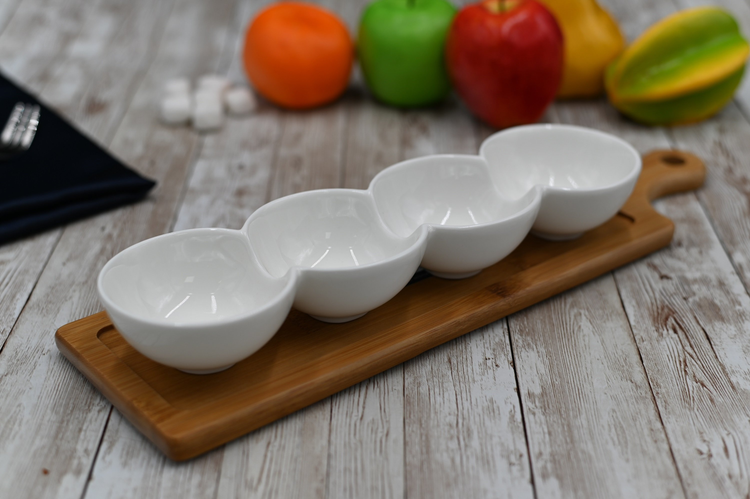 Wilmax White Porcelain 4-Compartment Round Divided Dish, 12 in