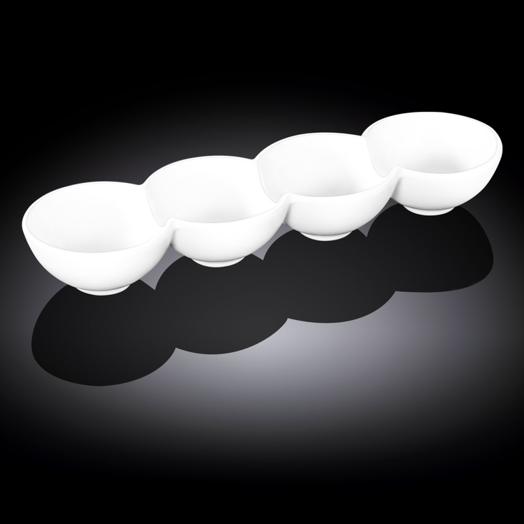 Wilmax White Porcelain 4-Compartment Round Divided Dish, 12 in
