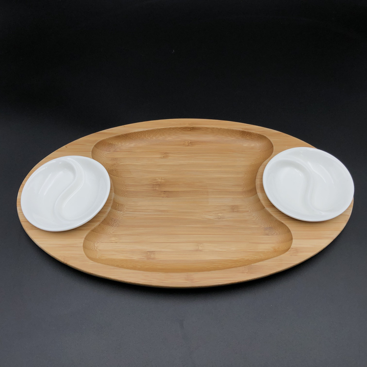 Wilmax Bamboo Tray with Yin Yang Porcelain Saucer Set