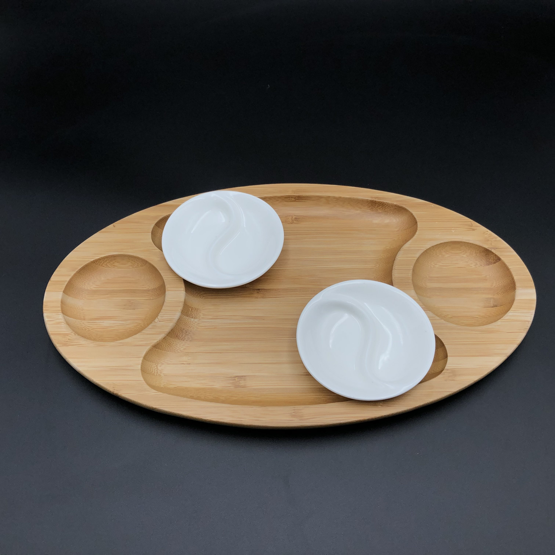 Wilmax Bamboo Tray with Yin Yang Porcelain Saucer Set