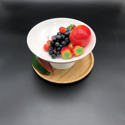 Wilmax Porcelain Fruit Vase with 10 in Bamboo Tray